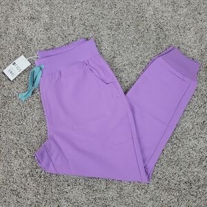 NEW Figs Zamora High Waisted Jogger Scrub Pants Womens Medium Petite Lilac Dawn